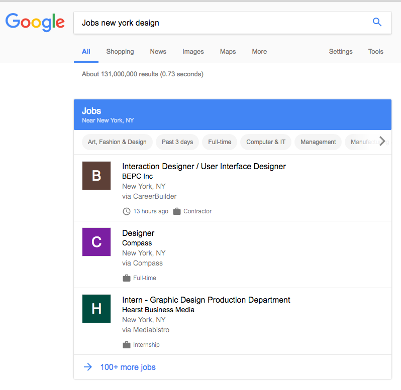 Google for Jobs Anzeige