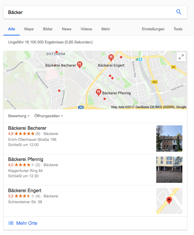 Lokale Suchergebnisse bei Google